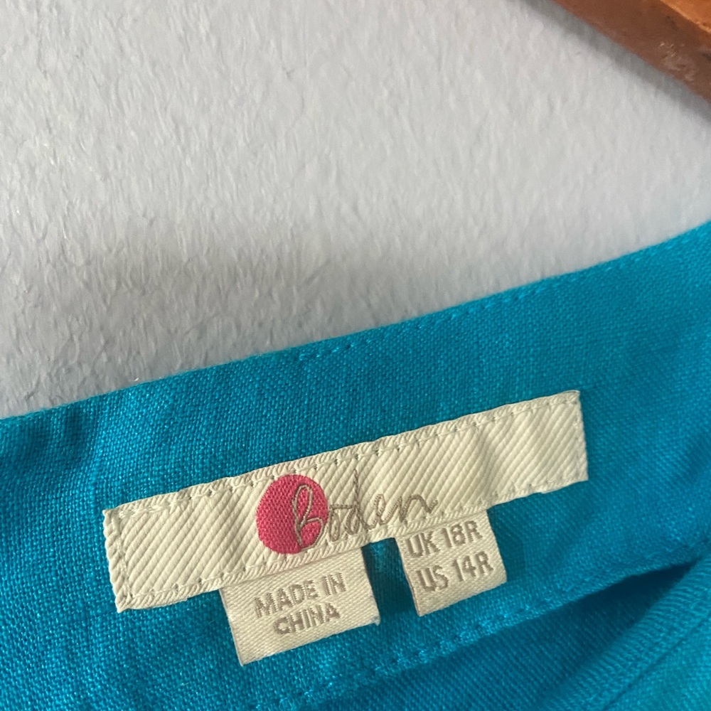 🛑SOLD BODEN Laura Linen Embroidered Dress in Blue Lagoon Size 14 - Picture 6 of 10